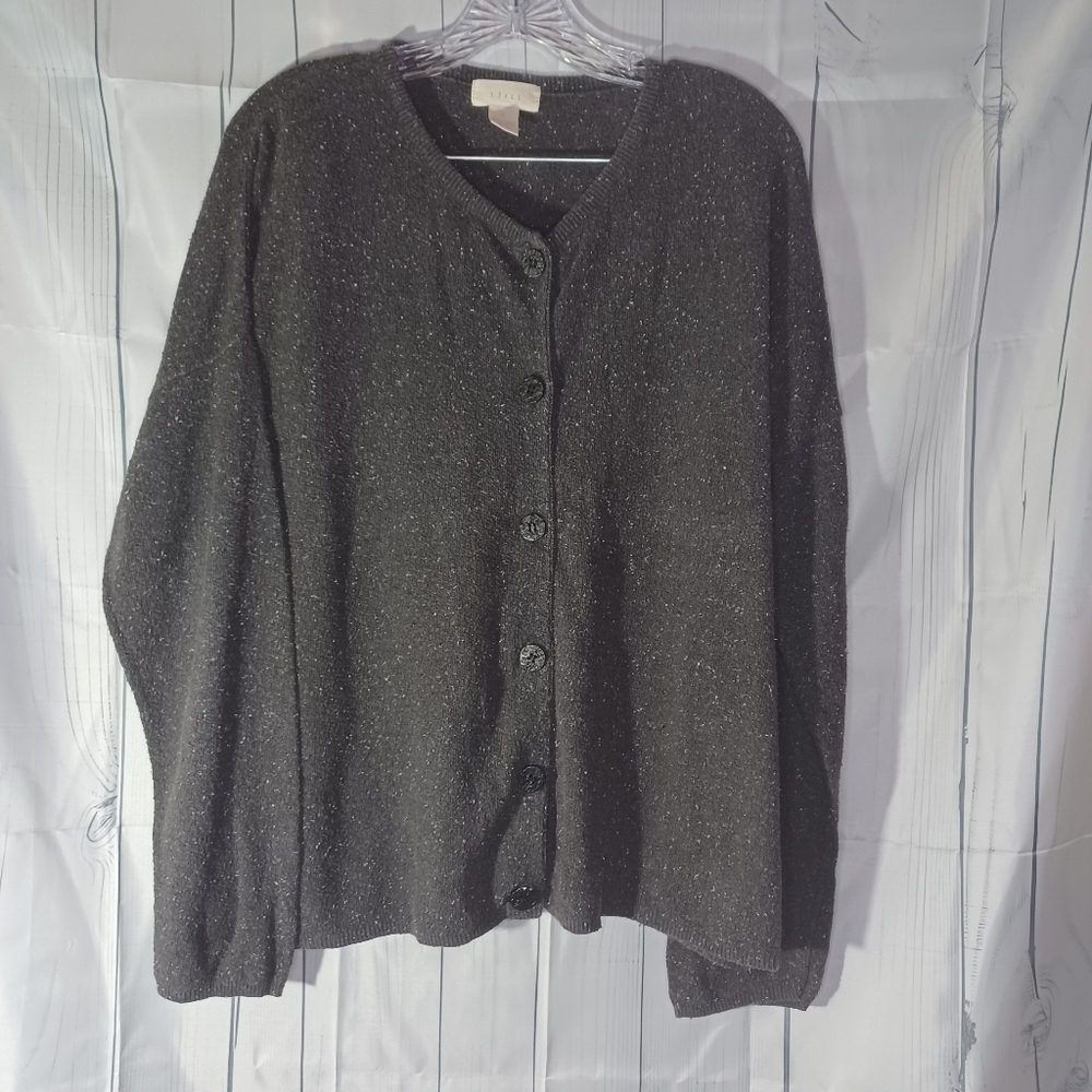 J.Jill Charcoal Gray Speckled Textured Knit Classic Button Front Cardigan